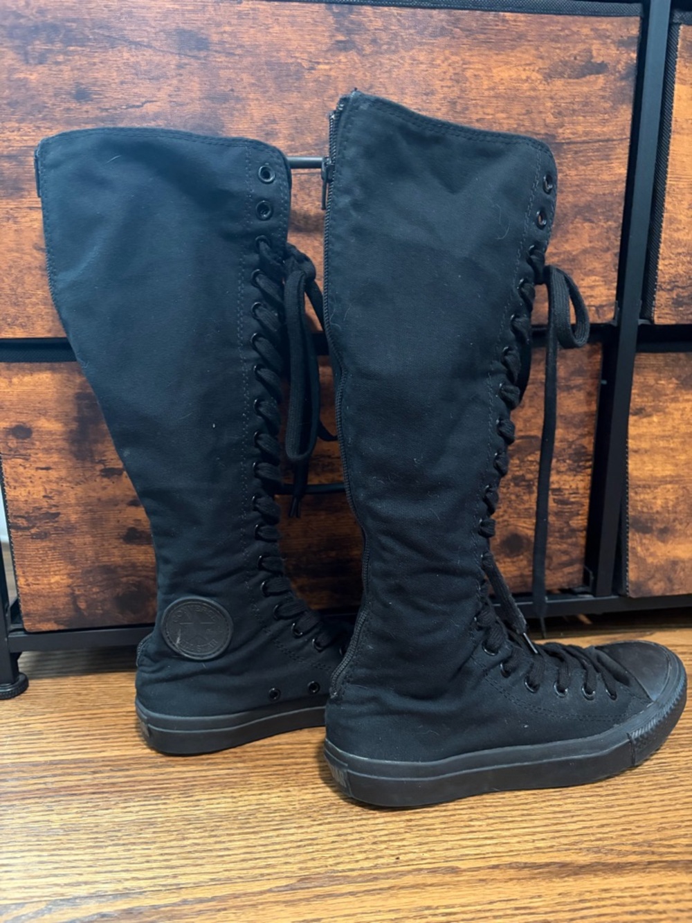 Converse Knee High Chuck Taylor Black Canvas Lace-Up with rear Zipper Boots - Picture 2 of 4